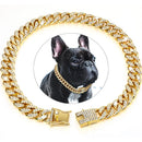 Collar de lujo para perro con cadena cubana, chapado en oro