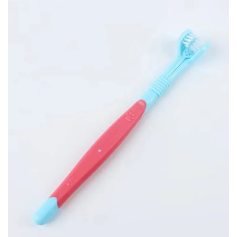 Cepillo de dientes de 3 caras para perros y gatos. Cuidado bucal.